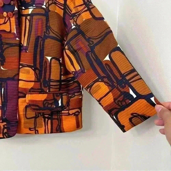 Ruby Rd. Womens Blazer Structured Statement Piece‎ Geometric Size 12 3/4 Sleeves - Picture 4 of 11